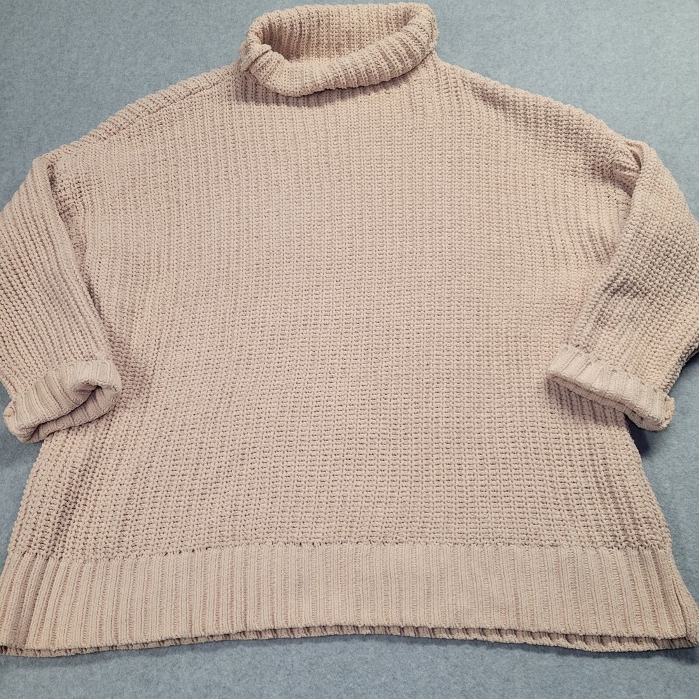 Aerie Womens Chenille Oversized Turtleneck Sweater Pink‎ Knit Large Comfy Cozy